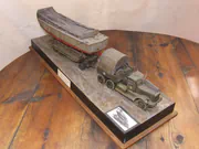 WWII diorama depicting an American M19 truck towing an LCVP landing craft on a special trailer - photo No. 3 - front view