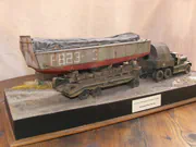 WWII diorama depicting an American M19 truck towing an LCVP landing craft on a special trailer - photo No. 4 - front view