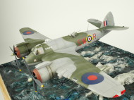 Plastic model of the Bristol Beaufighter Mk.VI aircraft glued together from a Tamiya kit in a 1:48 scale.